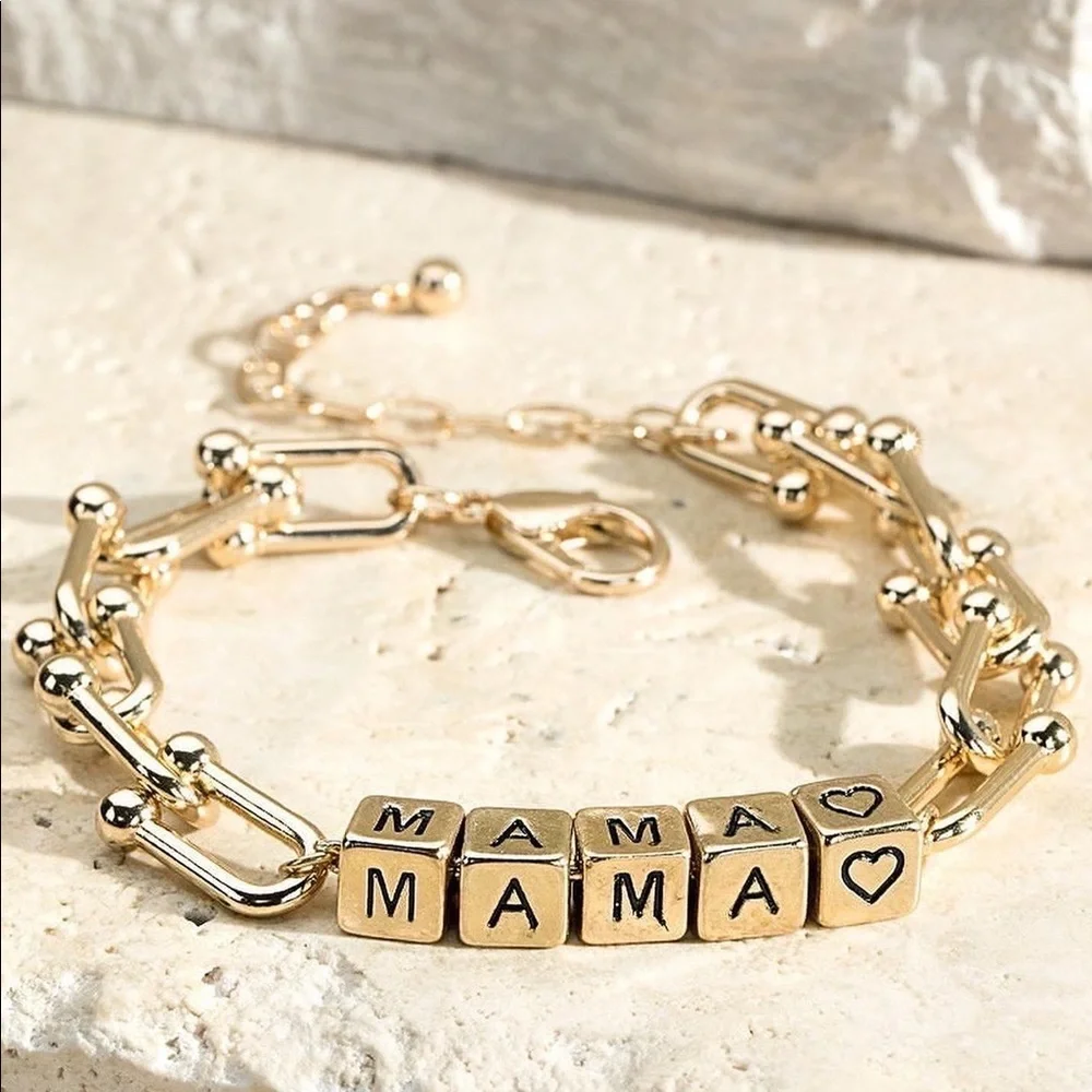 Block lettering 'Mama' Link Goldtone Bracelet